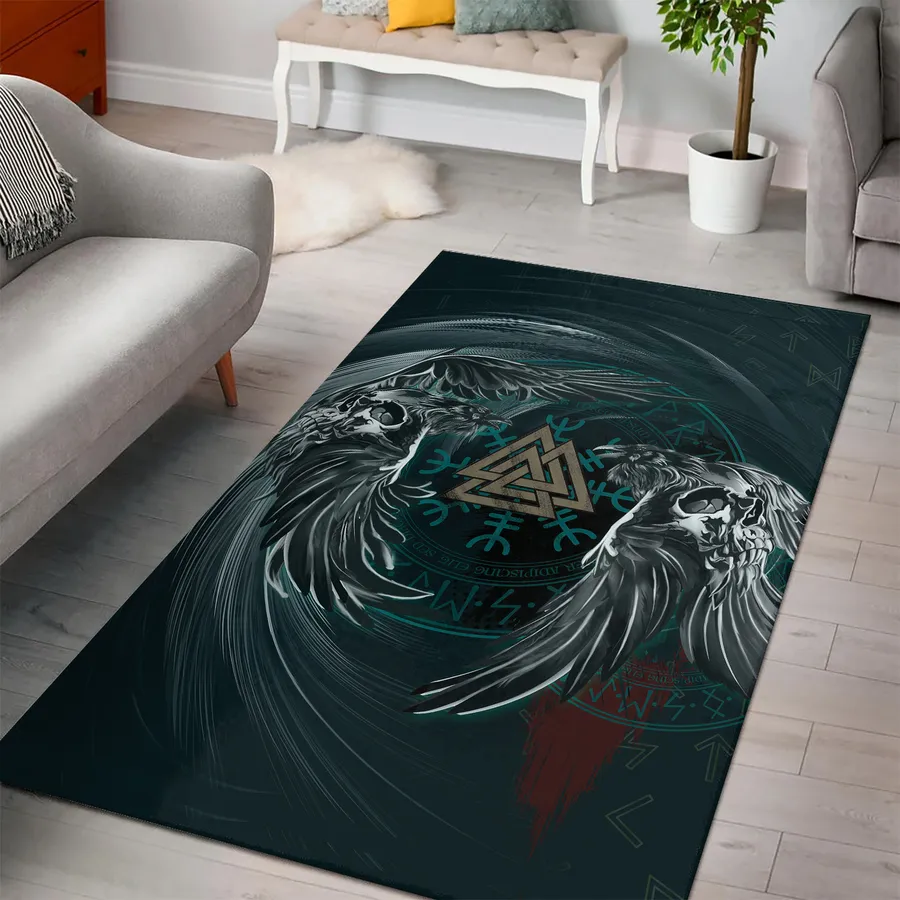 Viking Rug - Norse Raven - Munin and Hugin Legendary Decor Viking Rug - Norse Raven - Munin and Hugin Legendary Decor