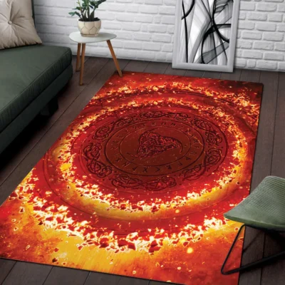 Viking Rug - Triple Horn of Odin - Viking Magic Runes Legendary Decor
