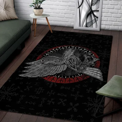 Viking Rug - Viking Raven Valor - Viking Celtic Raven Saga Decor