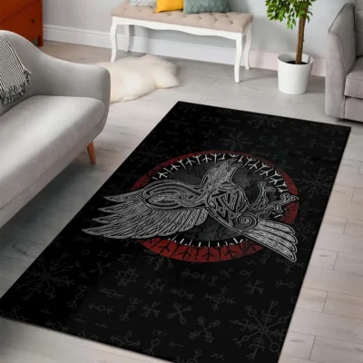 Viking Rug - Viking Raven Valor - Viking Celtic Raven Saga Decor