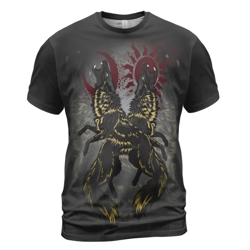 Viking Shirts – Powerful Wolves TShirt With Hati And Skoll Heathen