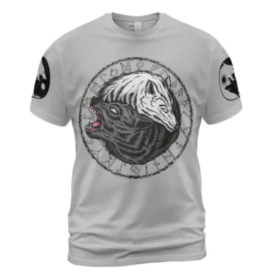Viking T Shirt – Epic Yin Yang Wolf T Shirt With Norse Balance Theme
