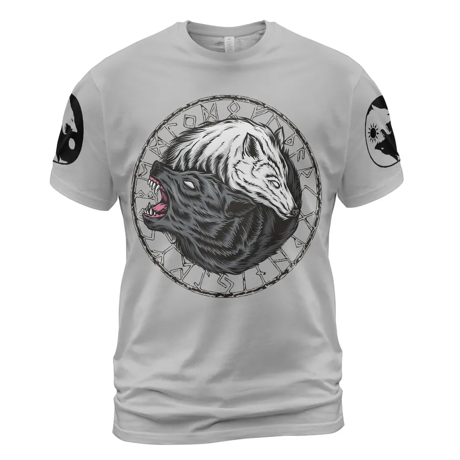 Viking T Shirt – Epic Yin Yang Wolf T Shirt With Norse Balance Theme Viking T Shirt – Epic Yin Yang Wolf T Shirt With Norse Balance Theme