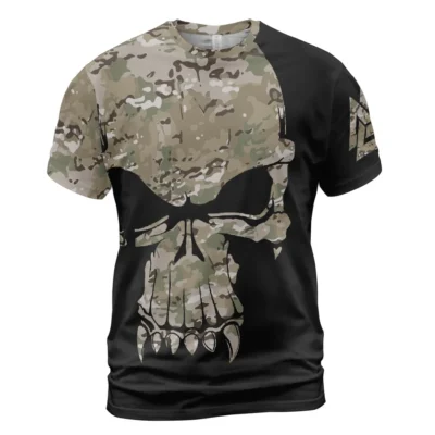 Viking T Shirt – Fierce Skull T Shirt Design With Camo Pattern And Heathen Theme