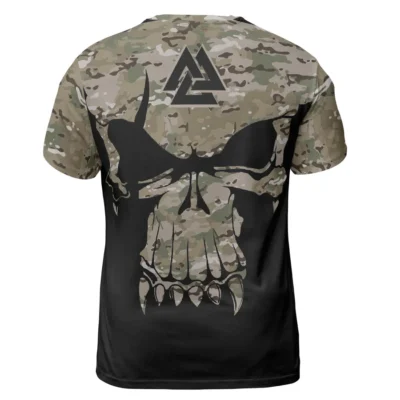 Viking Tee Shirts – Bold Skull T Shirt Mens With Camouflage Pattern Valknut