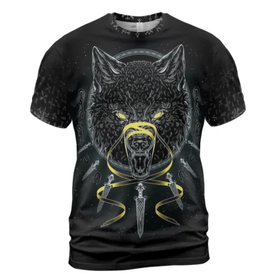 Bold Viking T Shirt – Art Fenrir and Odin