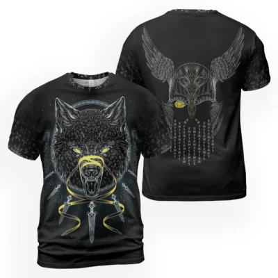 Bold Viking T Shirt – Art Fenrir and Odin