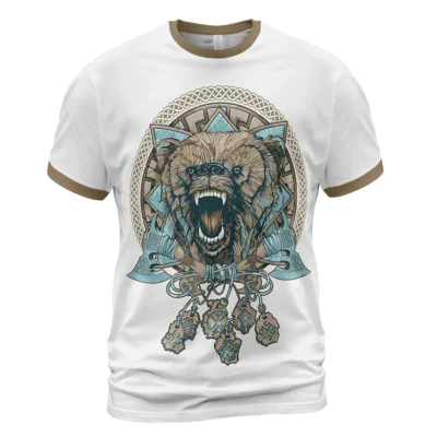 Savage Viking T Shirt – Viking Rune Wolf Art with Norse Axe