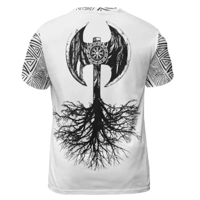 Epic Viking T Shirt – Skull Viking Beards with Norse Axe