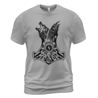 Viking T Shirt Hammer Of Thor By Norse Raven And Norse Wolf Design Sacred Fierce Symbolic Heritage