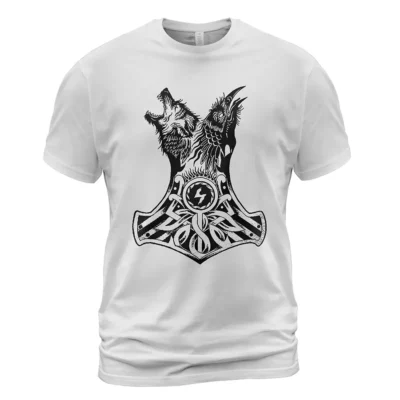 Viking T Shirt Hammer Of Thor By Norse Raven And Norse Wolf Design Sacred Fierce Symbolic Heritage
