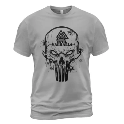 Viking T Shirt Until Valhalla Skull Grim Iconic Battle-Worn Oathbound