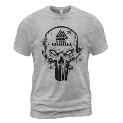 Viking T Shirt Until Valhalla Skull Grim Iconic Battle-Worn Oathbound