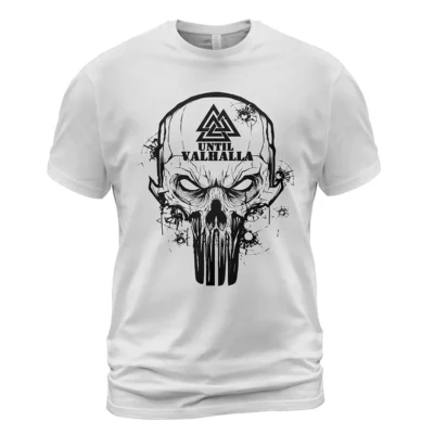 Viking T Shirt Until Valhalla Skull Grim Iconic Battle-Worn Oathbound