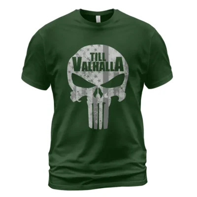 Viking T Shirts Skull Flag Till Valhalla Savage Nordic Energy