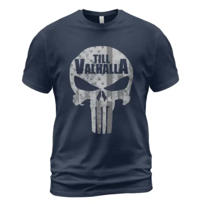 Viking T Shirts Skull Flag Till Valhalla Savage Nordic Energy