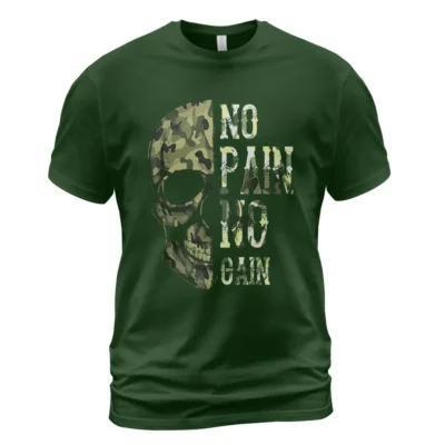 Viking T Shirts No Pain No Gain Skull Camo Battle-Ready Statement