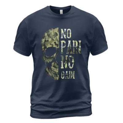 Viking T Shirts No Pain No Gain Skull Camo Battle-Ready Statement