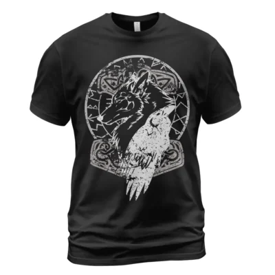 Viking Tee Shirts Norse Raven Viking Wolf Art Old Ways Tribute