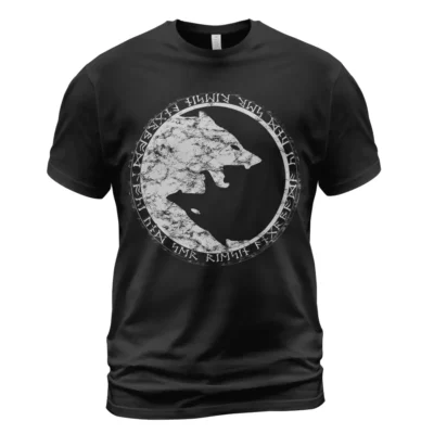 Viking Tee Shirts Yin Yang Viking Wolf Rune Calm But Unshaken