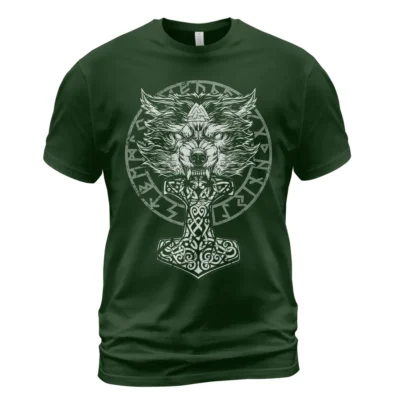 Norse T Shirts Rune Mjolnir Norse Wolf Art Ironclad Resolve