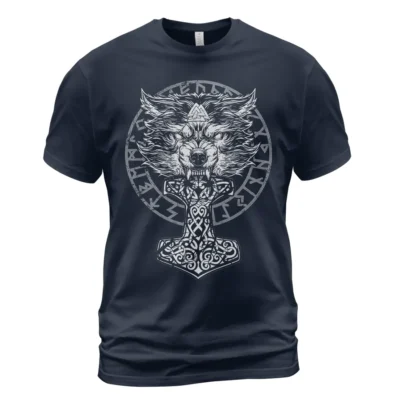 Norse T Shirts Rune Mjolnir Norse Wolf Art Ironclad Resolve