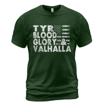 Norse Tee Tyr Blood Glory & Valhalla Mythic Timeless Norse Guide
