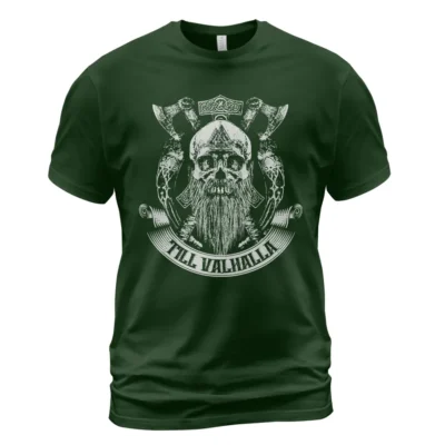 Viking Shirts For Men - Till Valhalla - Bearded Viking Skull Epic Norse Symbolism Guide