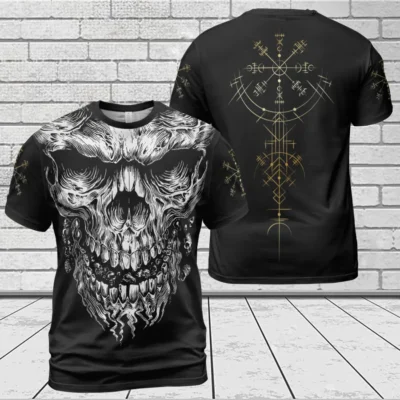 Dark Legendary Norse Tee - Bearded Viking Skull Legacy
