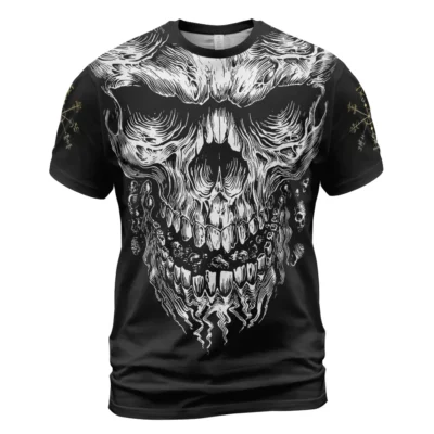 Dark Legendary Norse Tee - Bearded Viking Skull Legacy
