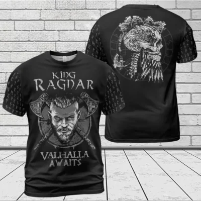 Fearless Viking T Shirt - King Ragnar - Valhalla Awaits